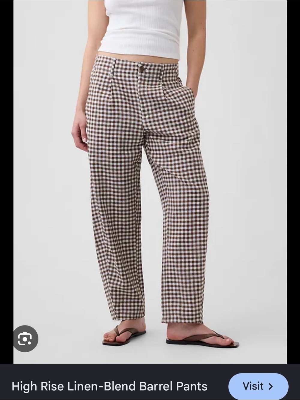 GAP viral brown gingham barrel High-Rise Linen-Blend Pants - sz small /med TALL